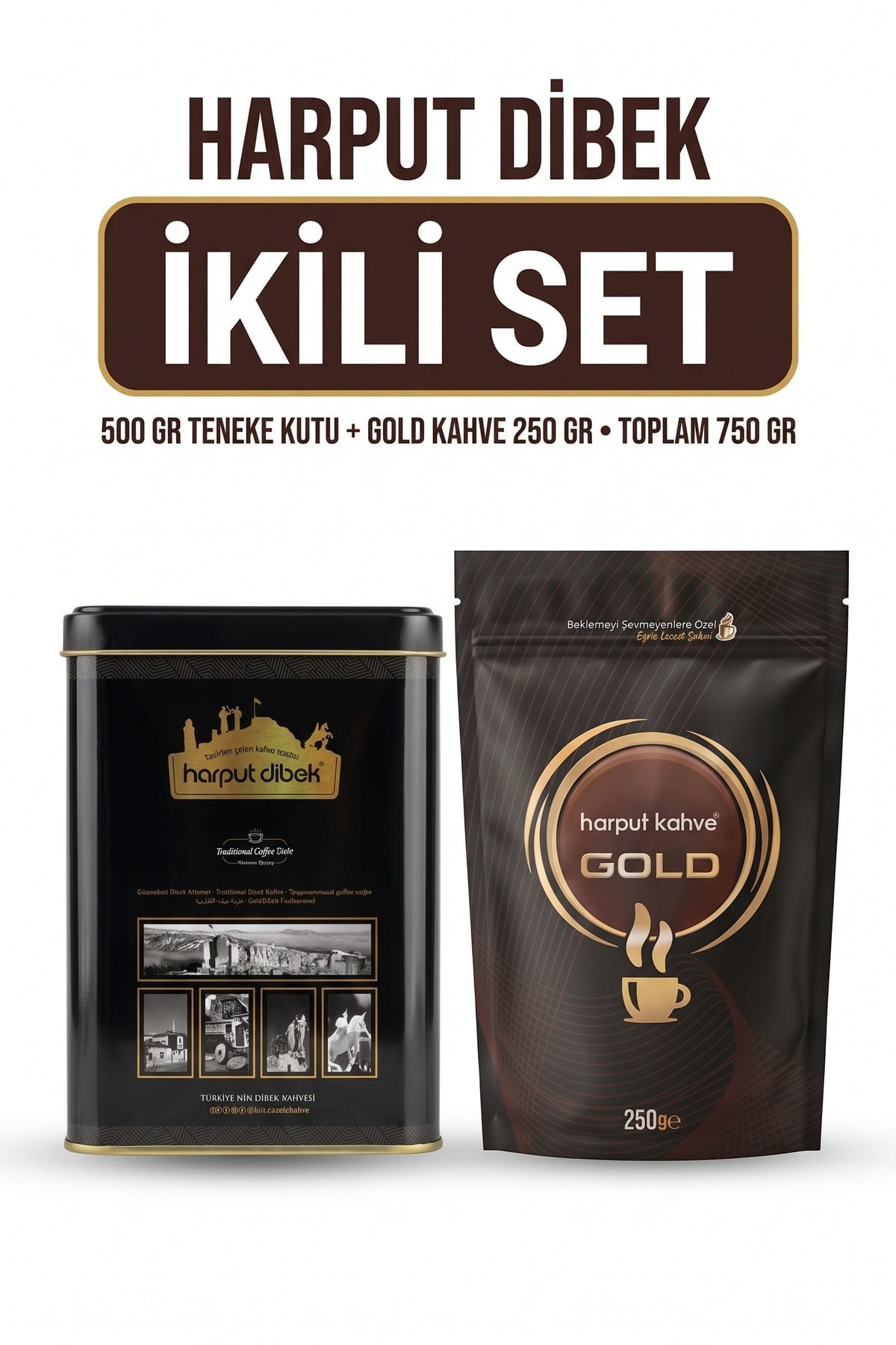 6db4a018bddaaab4.jpg İkili Set 500 gr Teneke Kutu Dibek Kahvesi + 250 gr Gold Kahve (Toplam 750 gr) - Görsel 1