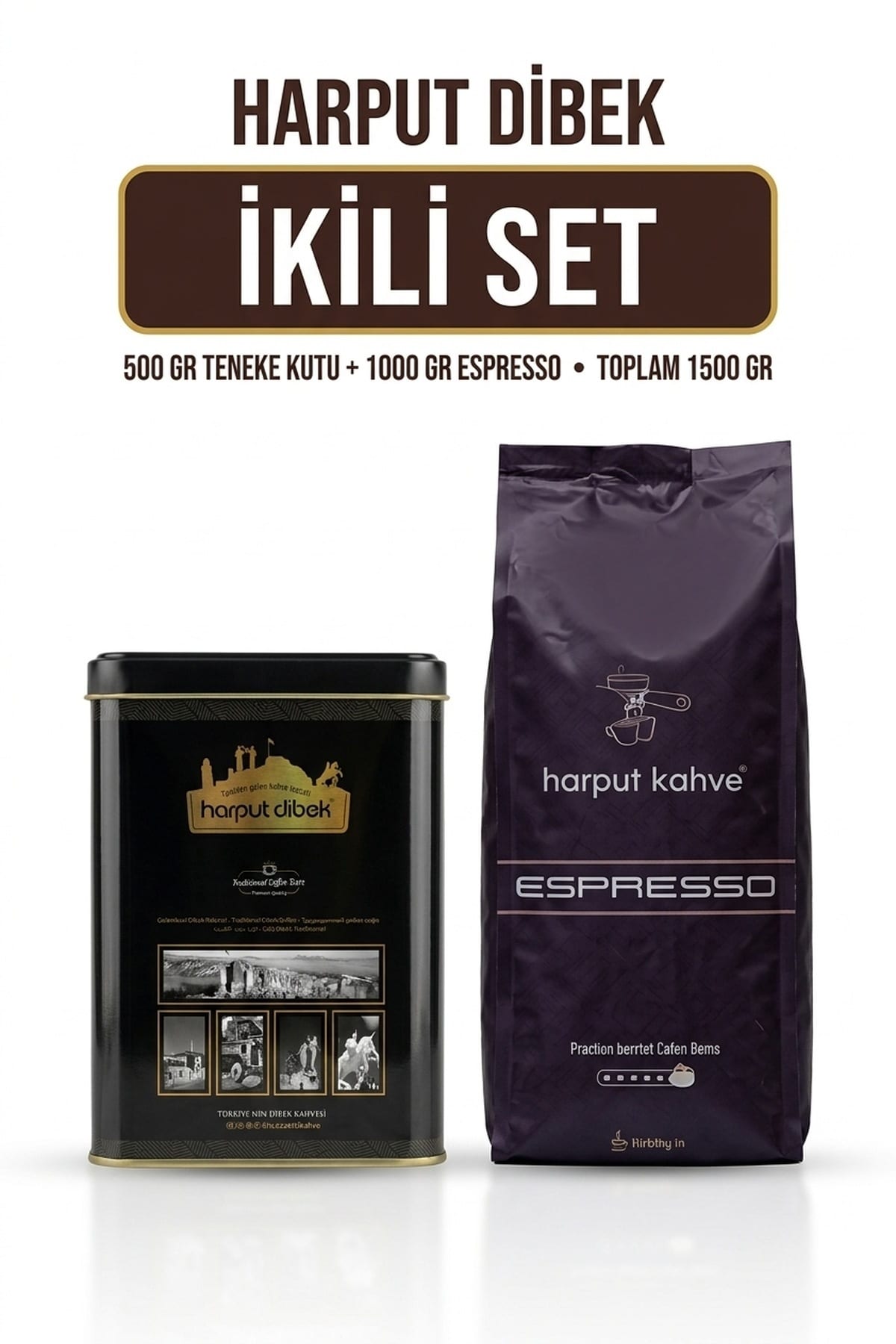 74302e8f1e651e17.jpg İkili Set 500 gr Teneke Dibek Kahvesi + 1 kg Espresso Çekirdek - Görsel 1